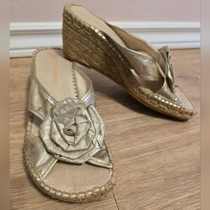 🌈Andre Assous Flower Espadrille Wedge Sandals Slip On Open Toe Heels Size 7